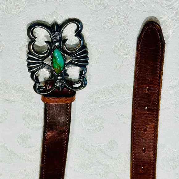 Double D Ranch Accessories - Vintage Double D Ranch 925 Sterling Silver & Turquoise Navajo Belt & Buc…